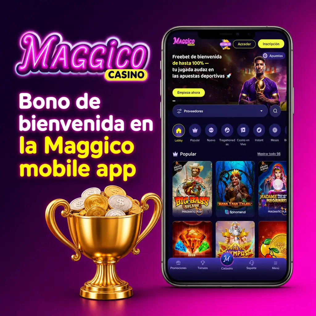 Bonos de bienvenida Maggico 2026 en app móvil: deportivo 100% hasta 250.000 CLP y casino con giros gratis