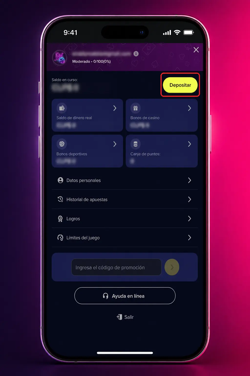 Pantalla de la app Maggico para depositar saldo en CLP con métodos de pago disponibles en Chile