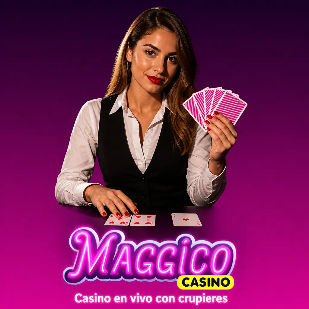 Crupier en casino en vivo con ruleta, blackjack y apuestas en interfaz de juego online